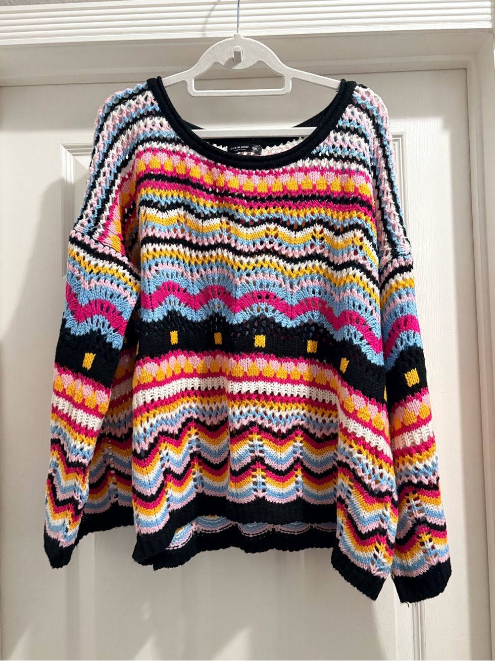 SHEIN Curve 0XL Multicolor Crochet Knit Sweater Boho Open Knit Pullover